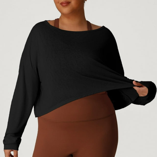 VgaVtl T-Shirts pour Femmes Automne Hiver Manches Longues Grande Taille Superposition Extensible Noir Chemises Amples,TTG