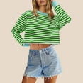 thumbnail image 2 of Annhoo Cropped Sweatshirt for Women Fall Casual Long Sleeve Crewneck Striped Tops Loose Color Block Clothes, 2 of 5