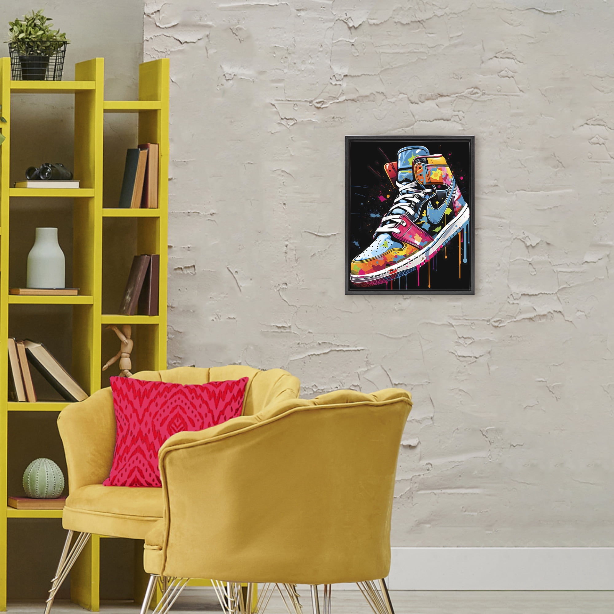 Stupell Industries Paint Drip High Top Sneakers Black Framed Floater Canvas Wall Art, design by Creative Studio