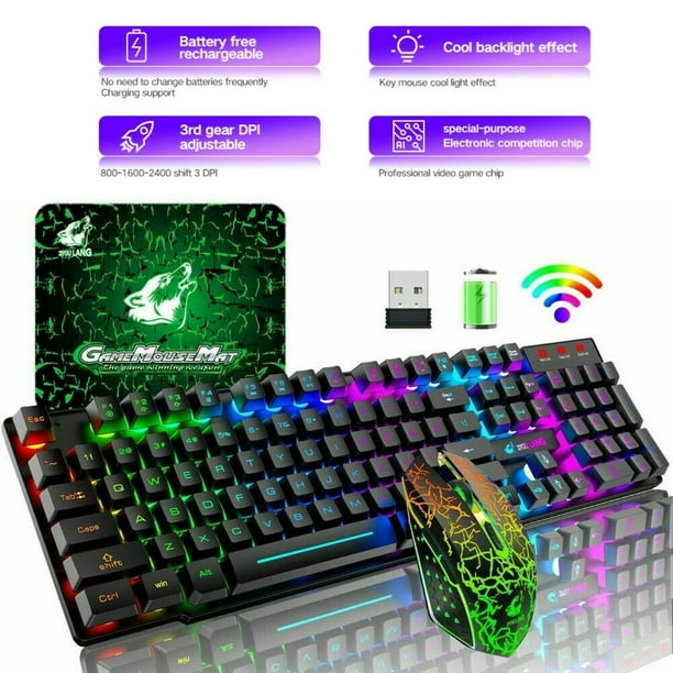 Wireless Gaming Keyboard and Mouse Combo Set With Mouse Pad Rainbow