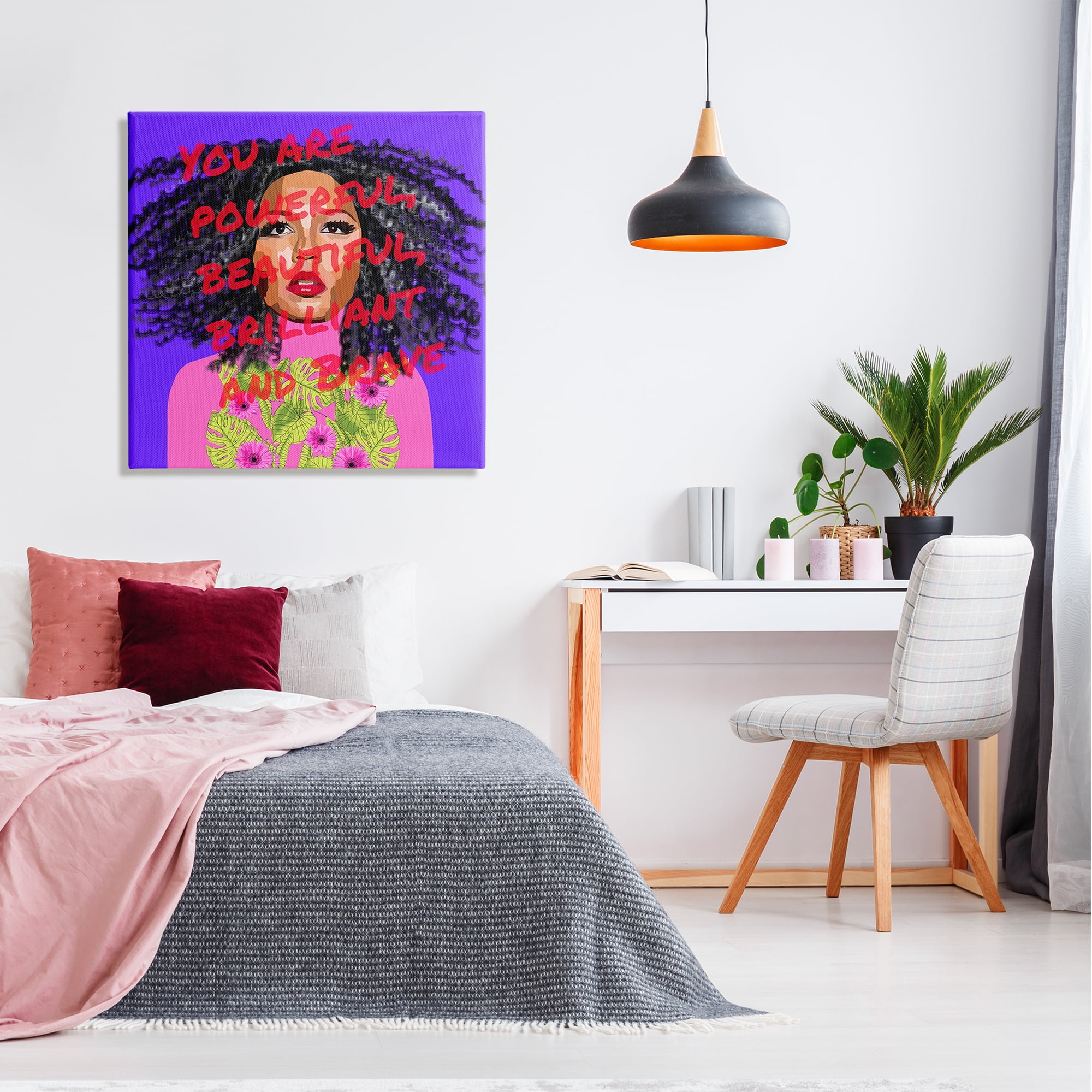 Stupell Industries Powerful Beautiful Brave Motivational Text Vivid Floral Graphic Art Gallery-Wrapped Canvas Print Wall Art, 30x30, by Lynnda Rakos