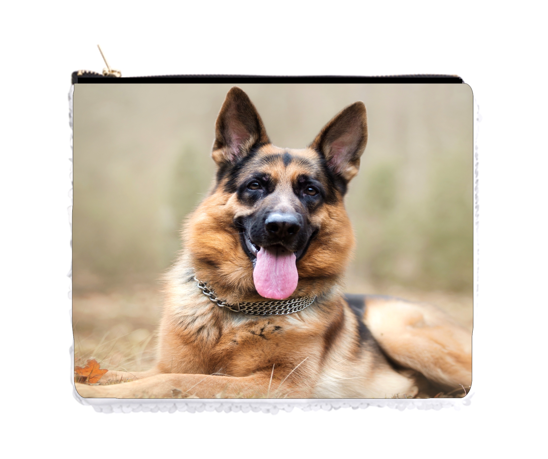 Pencil Pouch Dog GermanShepherd Sequin Pencil Holder Pouch Silver
