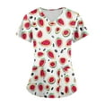 thumbnail image 3 of HAVUITYY Cartoon Scrubs for Women, Cute Animal Printed Loose Short Sleeve V-Neck Working Uniform, Plus Sized Nurse Scrub Tops with Pockets, 3 of 5
