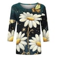 thumbnail image 4 of 3/4 Length Sleeve Womens Tops Cute Floral Animal Printed Tshirts Casual Crewneck Basic Tees Shirts, 4 of 5