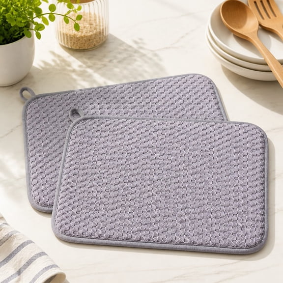2 Pack Microfiber Dish Drying Mat,14.96x19.6 inch Absorbent Dish Drainer Kitchen Counter,Large Size Dish Drying Pad for Countertops,Sinks,Draining Racks(Gray)