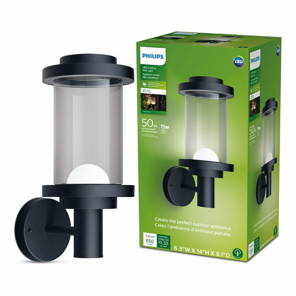 Philips LED 50-Watt Outdoor Cylindrical Black Aluminum Wall Light, Bright White, Dimmable (1-Pack)