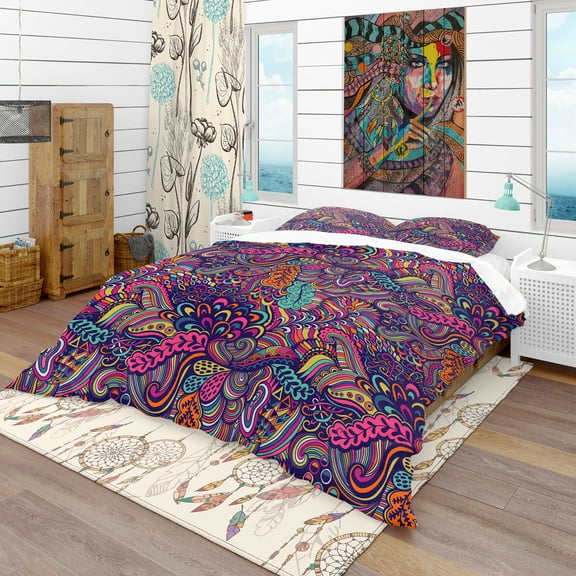 Designart 'Texture with Abstract Flowers' Bohemian & Eclectic Duvet Cover Set