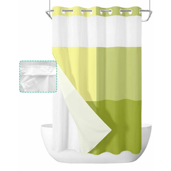 No Hook Shower Curtain with Snap in Liner, Geometric Ombre Gradient Green Hotel Shower Curtains for Bathroom, Washable Shower Curtain Liner Set with Mesh Top Window, 36"x78"