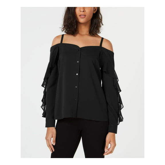 BAR III Womens Black Cold Shoulder Long Sleeve V Neck Top Size: XS