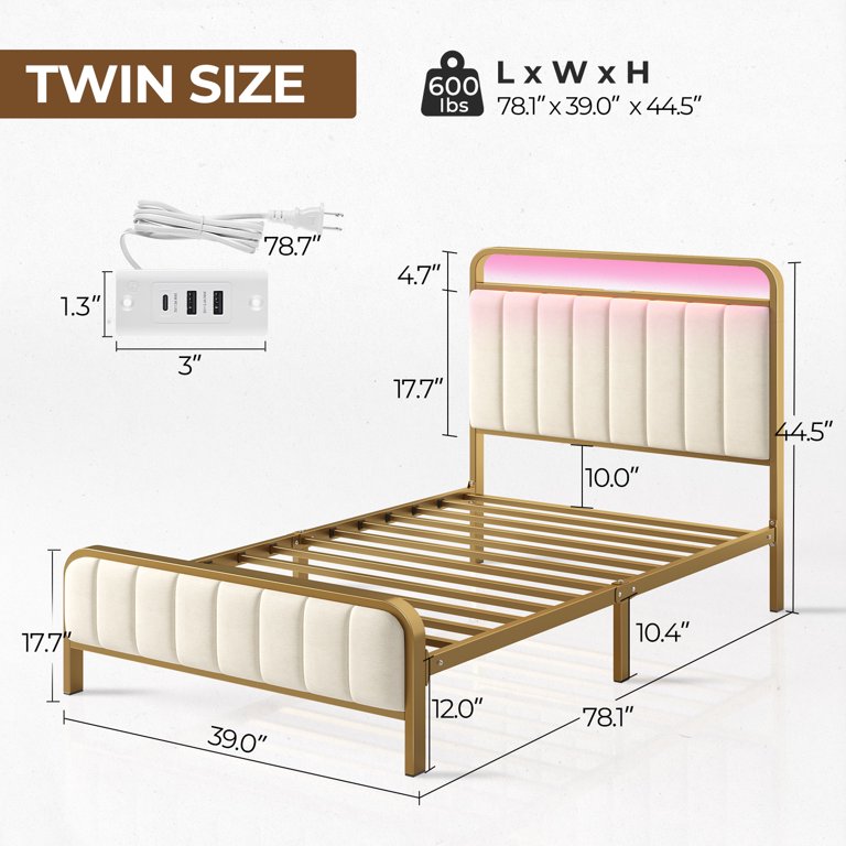 Rolanstar Twin Size Bed Frame with Charging Station and LED