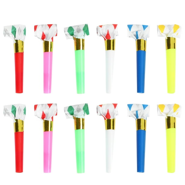 50 silbatos multicolores para fiestas de cumpleaños de 6 cm, regalos para niños, suministros de decoración, juguetes para hacer ruido, bolsas de regalo con patrón aleatorio.