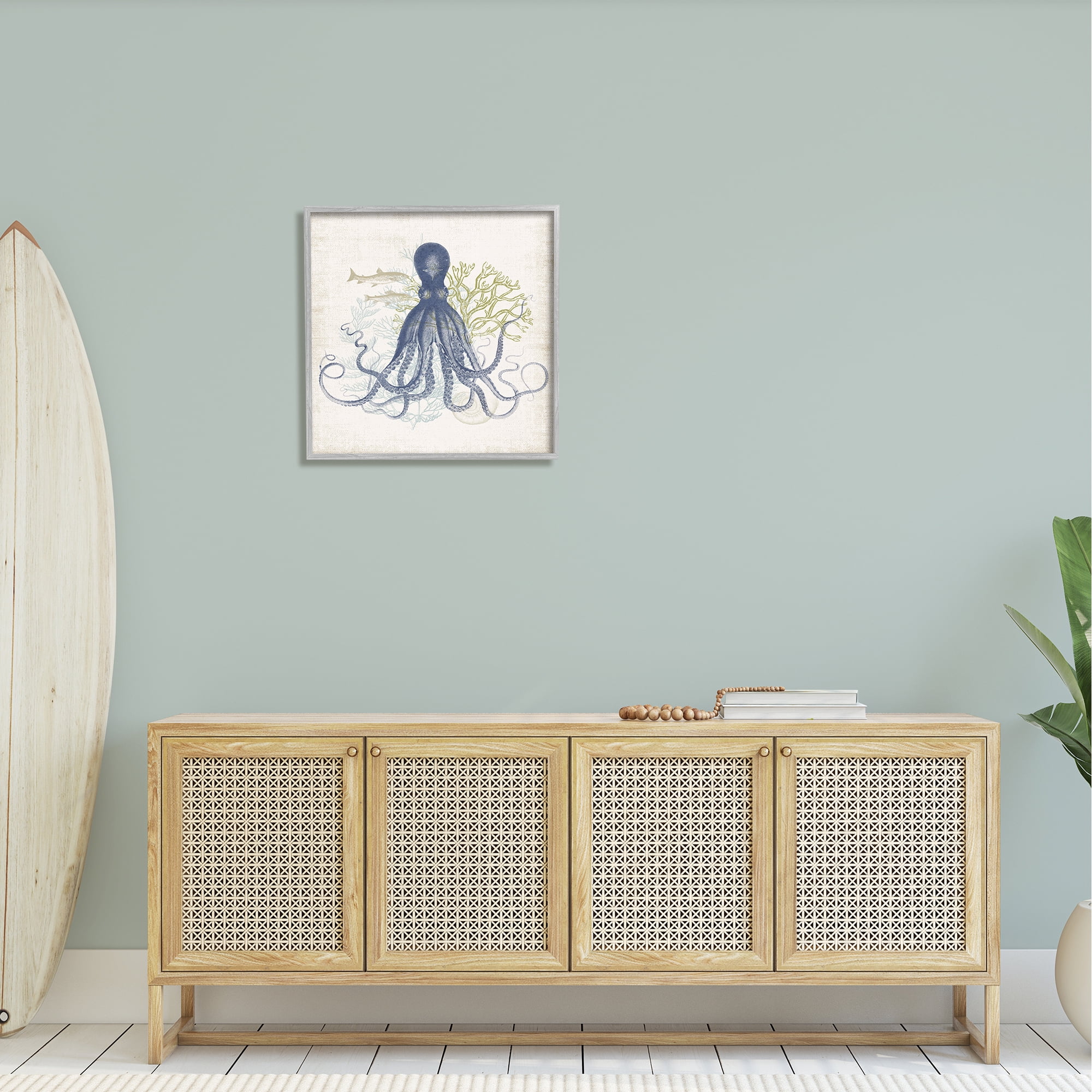 Stupell Industries Octopus Tentacles Layered Fish & Ocean Botanicals Graphic Art Gray Framed Art Print Wall Art, Design by Victoria Barnes