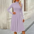 thumbnail image 3 of Women's Casual Fashion High Neck Long Sleeve Solid Color Midi Dress, Fall and Winter Elegant Dress for Everyday Wear, Comfortable and Versatile Styling,Light Purple,XL, 3 of 7
