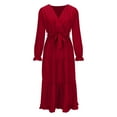 thumbnail image 3 of cfhntfmh Robes Boho pour Femmes Mode Manches Longues Portefeuille Col en V Ourlet à Volants Robe Trapèze Automne à Étages Ceinturée Fluide Midi Robes, 3 of 5