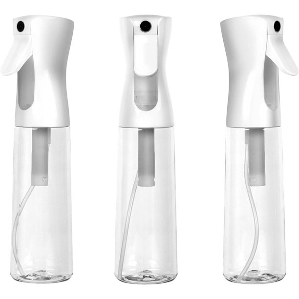 ZHAOCHENG Botella de agua con pulverizador continuo, pulverizador para el cabello, color blanco, 12 oz, paquete de 3, 355 ml, ultrafino, plástico transparente sin disolventes ni BPA, pulverizador pres