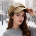 thumbnail image 2 of Xijirk Leather Newsboy Cap for Women Boy Hat for Daily Street Shopping Travel Autumn Winter Casual Occasions,Khaki,One Size, 2 of 4