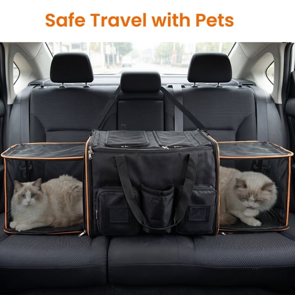 2 in 1 Large Cat Carrier for 2 Cats, Rolling Pet Carrier with Wheels, Expan