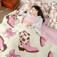 thumbnail image 4 of Manfei Cowgirl Boot Bedding Queen Size, Kawaii Ribbon Bow Bedding Sets Queen Size, Western Princess Reversible Comforter Sets with Sheets, Super Cozy Bedroom Decor, 7pcs, 4 of 6