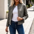 thumbnail image 3 of Faux Suede Zip-Up Cropped Jackets For Women Fall Collared Long Sleeve Trendy Casual Loose Coats With Pockets S-XXL, 3 of 7