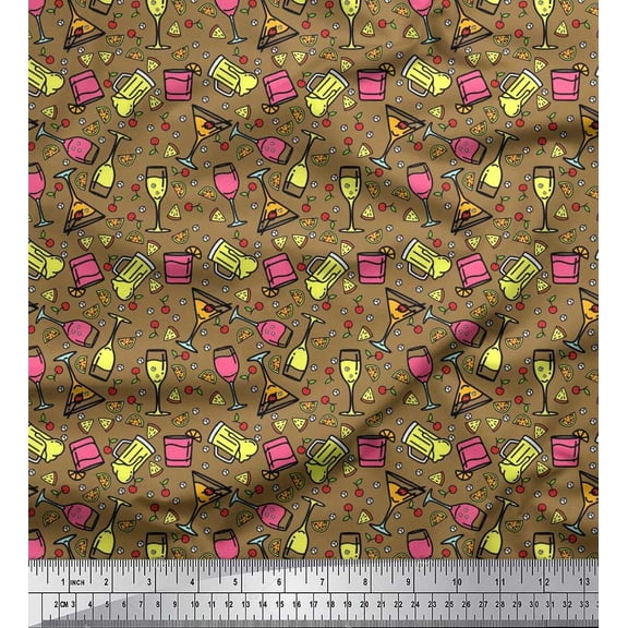 Soimoi Cotton Duck Fabric Wine & Beer Beverages Decor Fabric Printed Yard 42 Inch Wide