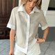 thumbnail image 5 of Tops de las Mujeres Casual Botón de Color Sólido Bordado Hueco-Fuera Blusa de Manga Corta para el Uso Diario, 5 of 9