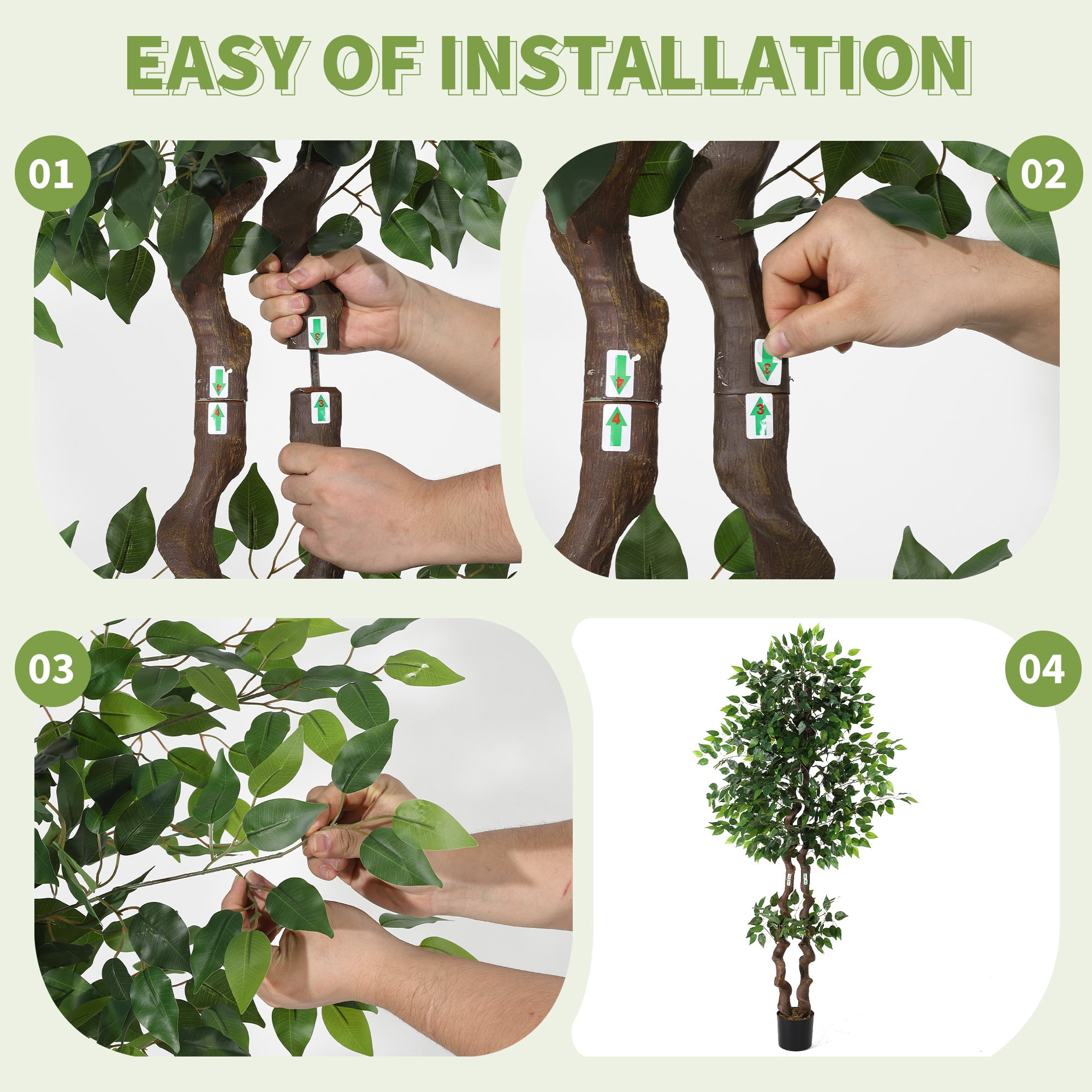 6ft Large Artificial Ficus Tree, Tall Faux Banyan Tree Floor Plant with Realistic PVC Trunk and Full Dense Foliage, Indoor Home Office Living Room Decor