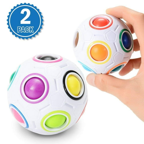 2 Pack Magic Rainbow Ball Challenging Puzzle Cube Fidget Toy 3D Intelligence Spherical Football Style Stress Relieve Ball for s