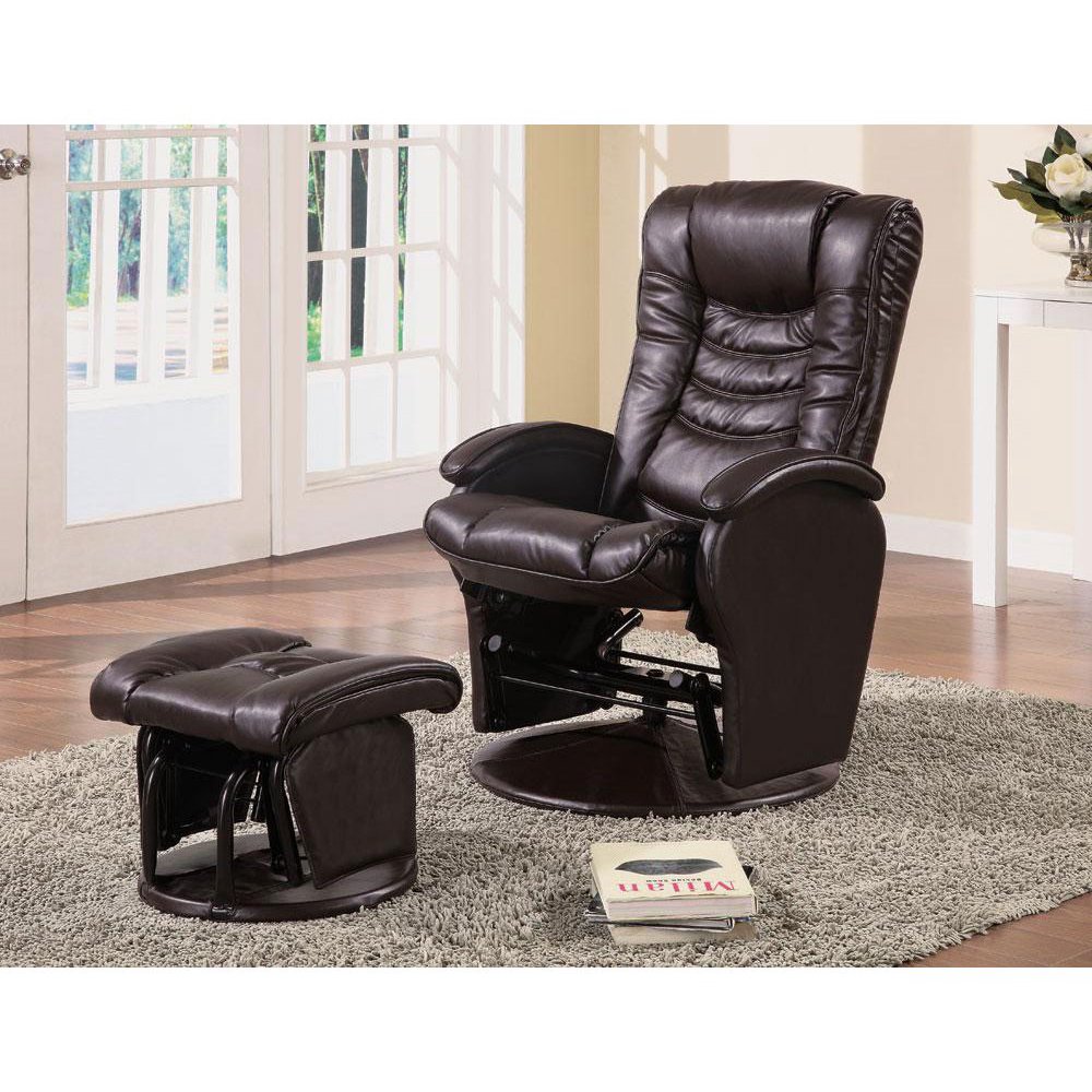Deluxe Baby Nursing Glider Rocker Recliner Brown LeatherLike Vinyl With Ottoman