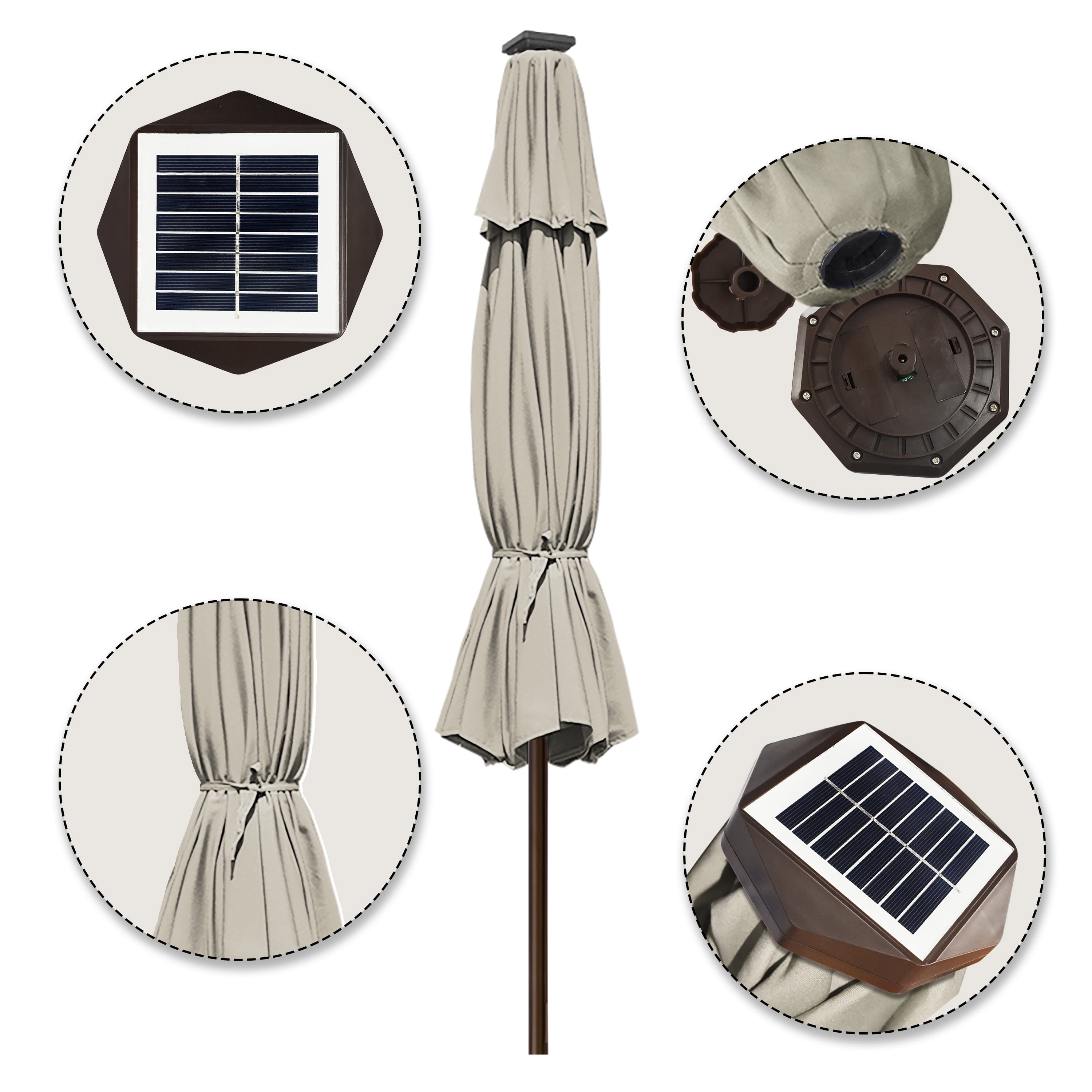 EliteShade Sunbrella Solar Umbrellas 9ft Market Umbrella with 80 LED Lights Patio Umbrellas Outdoor Table Umbrella with Ventilation and 5 Years Non-Fading Top,Beige