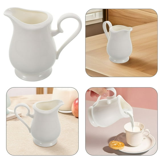 Hemoton Porcelain Creamer Pitcher For Coffee Milk Sauces Salad Classic White Ceramic Small Creamer Pitcher With Handle Small Syrup Pitcher 280ml