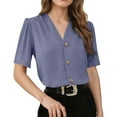 thumbnail image 2 of Vmvidoty Womens Tops Womens Dressy Chiffon Blouses Summer Casual T-Shirts Button up V Neck Blouse For Spring Tops For Women Navy XXL, 2 of 6