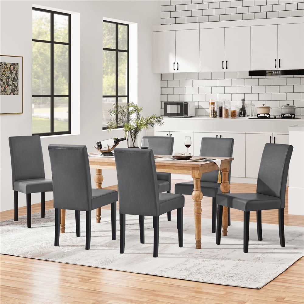 Yaheetech Faux Leather Dining Room Chairs with Rubberwood Legs, Set of 2, Dark Gray