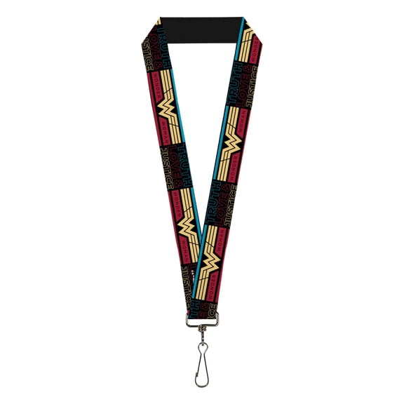 DC Comics Lanyard, Wonder Woman 1984 Truth Love and Justice Black Blue Red Gold, Elastic
