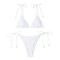 thumbnail image 4 of Womens Swimsuits Solid Color Lace Up Spaghetti Strap Brassiere With Thongs Sexy Brazilian Two Piece Bikini Sets For Women Swimwears Holiday Wear,White,S, 4 of 8