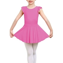 Yuyuekeji Elegant Ruffle Short Sleeve Dance Leotard for Girls, Ballet Leotards for Girls with Dance Skirt Rose 4-5 T