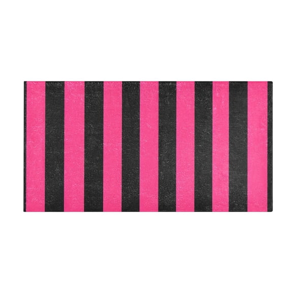 Pink and Black Stripe Bath Mat 39x20 Inch Soft Absorbent Non-Slip Plush Bathroom Rug for Floor