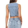 thumbnail image 3 of INSPIRE CHIC Denim Vest Top for Women Sleeveless V Neck Button Down Cropped Jean Waistcoat M Light Blue, 3 of 6