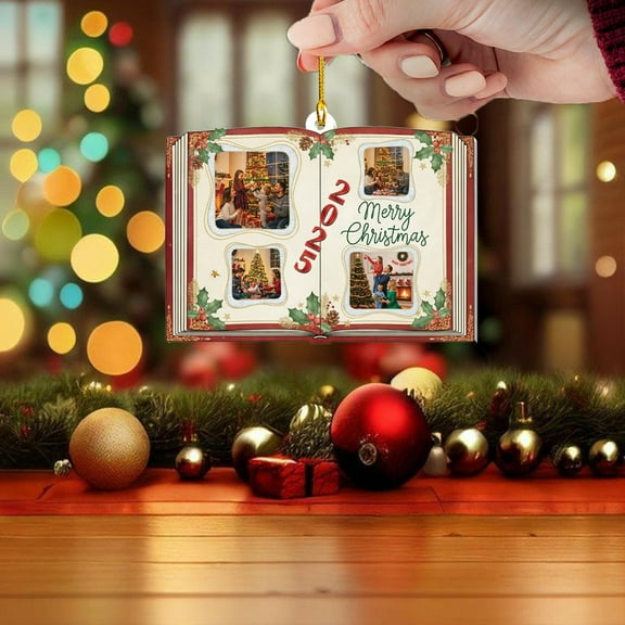 Personalized Photo Book Acrylic Christmas Ornament Custom Family Picture Holiday Keepsake, Name & Year Tree Decor, Memory Album Ornament