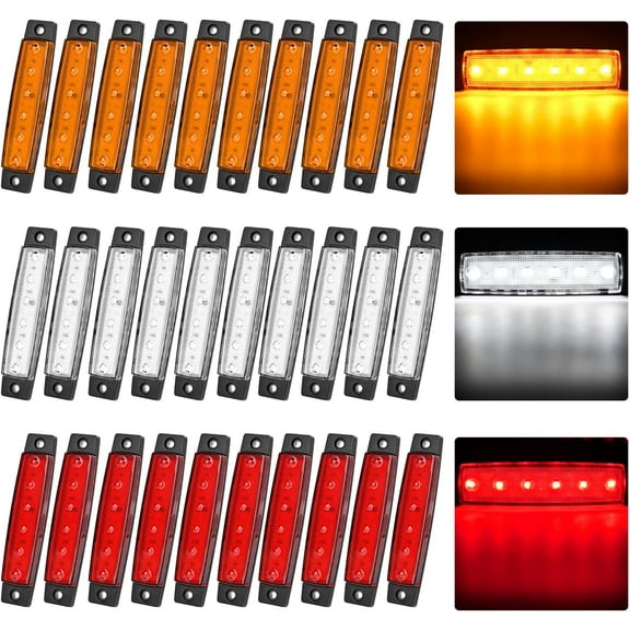 Nilight Side Marker Light 30Pcs 3.8inch Amber Red White 6 Led Indicator Light Marine Boat Navigation Light Yacht Kayak Sailboat Trailer Bus RV Light