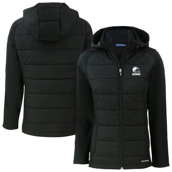 Women's Cutter & Buck Black Cleveland Browns Evoke Hybrid Eco Softshell Recycled Full-Zip Hooded Jacket