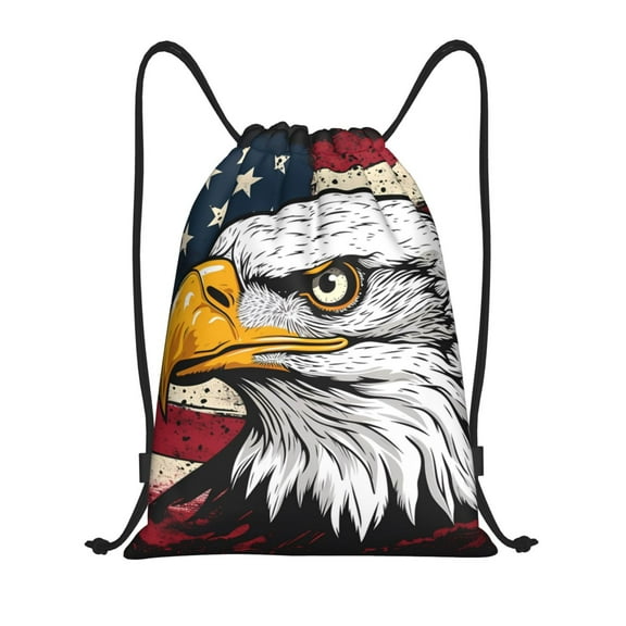 Kdxio American Bald Eagle Print Drawstring Backpack Bag,Waterproof Draw String Back Sack, Gym Drawstring Bags Swim Bag For Unisex