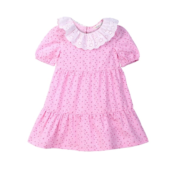 Vestido Beebay con cuello con volantes estampado rosa, 2 años