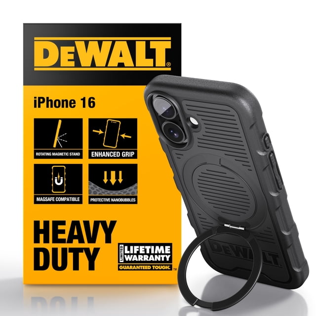 Funda de teléfono DEWALT con anillo magnético giratorio de 360° para iPhone 16