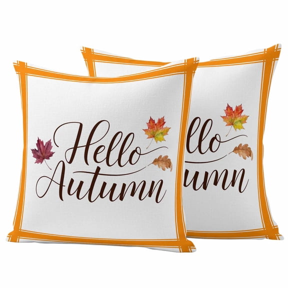 Autumn Maple Leaves Outdoor Waterproof Pillow Covers, Thanksgiving Farmhouse Orange Striped Decorative Square Throw Pillowcase Sofa Cushion Sham for Patio/Couch/Chair, 20"x20" 2 Pack