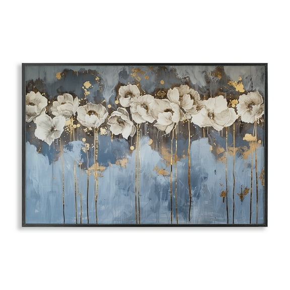 Stupell Industries Gold Drip Peonies Plants & Flowers Painting Black Framed Art Print Wall Art, 18 x 12