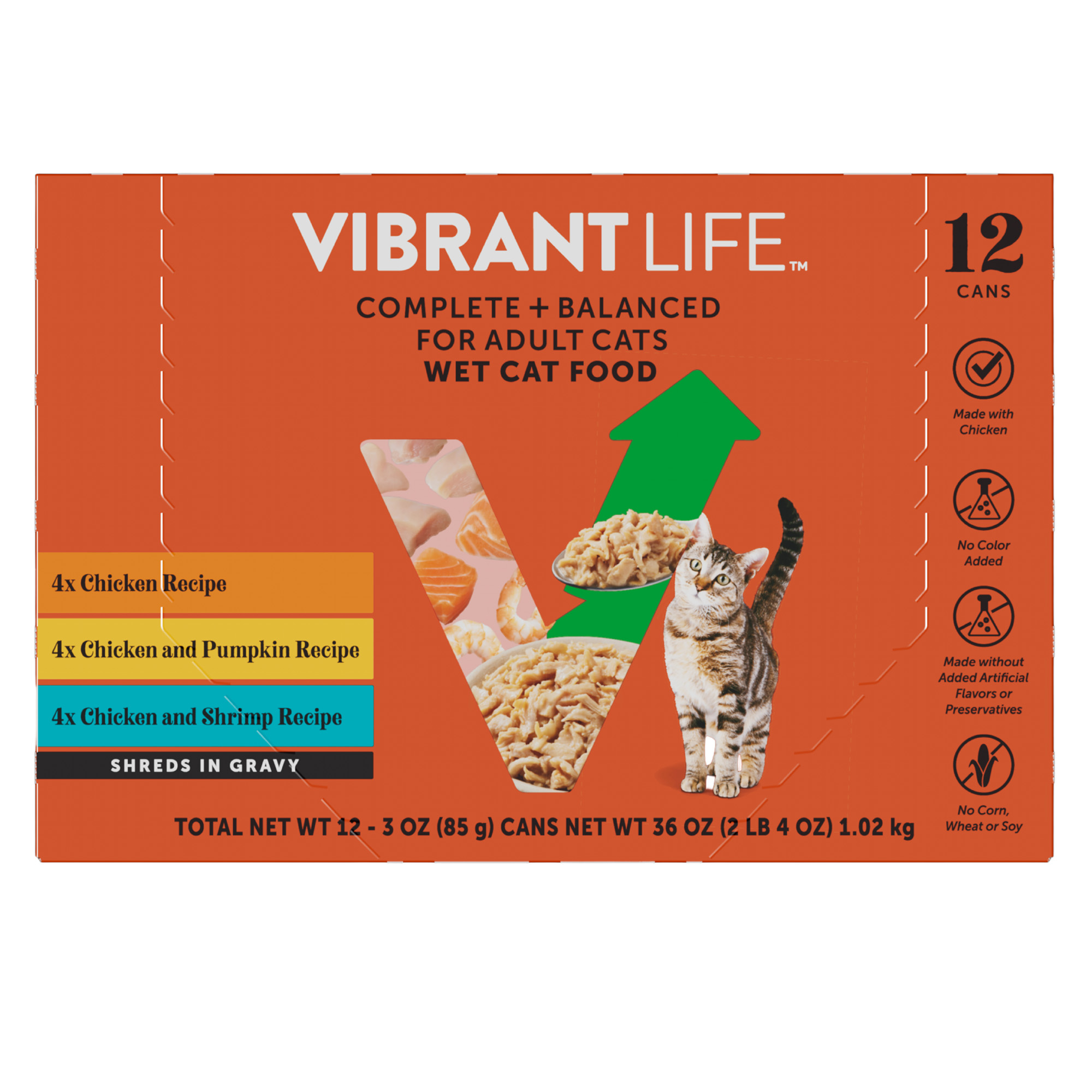 Vibrant Life Chicken, Shrimp & Pumpkin Shreds Wet Cat Food, 12 Cans photo 1