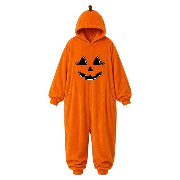 BOOMNY Halloween Unisex Men Womens Flannel Onesie Pajamas Hallowmas Pumpkin Face Graphic Long Sleeve Hooded Pjs Jumpsuit Cozy Warm Loungewear Homewear