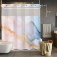 thumbnail image 2 of No Hook Shower Curtain with Snap in Liner, Abstract Marble Stone with Gold Stripe Waterproof Fabric Bathroom Curtain Mesh Top Window, Pink Blue Ombre Agate Texture Shower Curtains 72x72in, 2 of 9