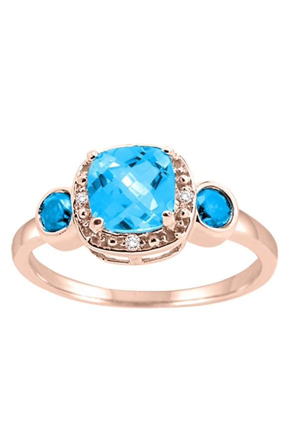 0.02 Carat Cushion Cut Blue Topaz and Diamond Ring in 10K Rose Gold