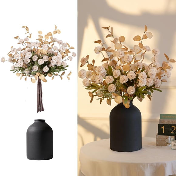 Jarrón de metal BLOSMON con arreglos florales artificiales, color beige Kiku